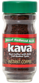 Kava frasco frontal 4 oz mostrando el empaque y beneficio de bajo ácido