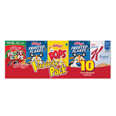 Kellogg's frontal de la caja variada mostrando todas las marcas y beneficios