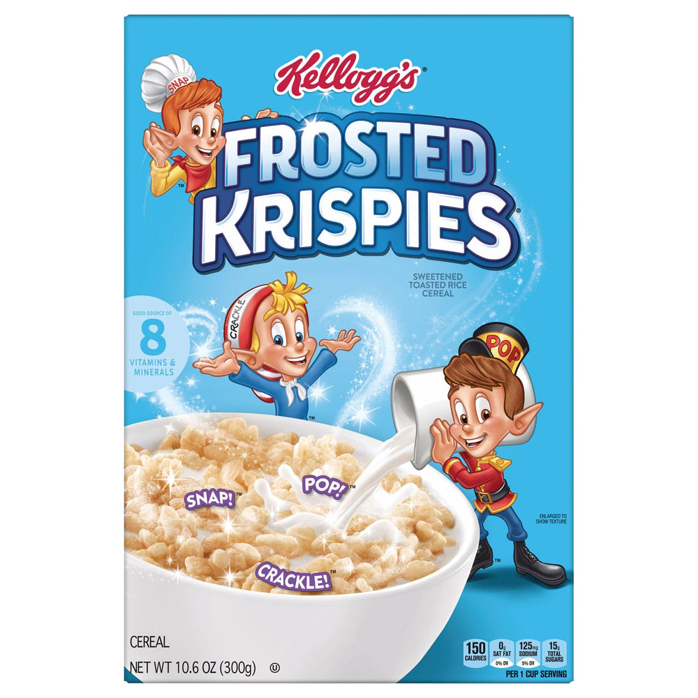Kellogg's paquete frontal mostrando el cereal y su atractivo crujiente