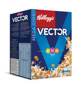 Kellogg's Vector vista frontal de la caja con información visible y práctico formato
