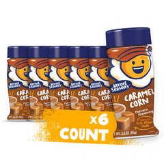 Kernel Season's frente del empaque mostrando sabor Caramel y beneficios