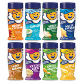 Kernel Season's pack frontal con ocho mini frascos mostrando variedad y conveniencia