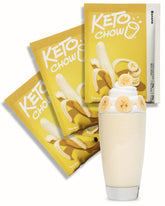 Keto Chow envase frontal mostrando sabor plátano y conveniencia