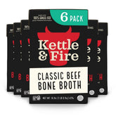 Kettle & Fire envase frontal del pack de 6 que destaca conveniencia y etiqueta clara