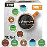 Keurig paquete frontal mostrando las 10 cápsulas y beneficios de variedad