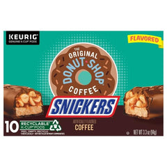 Keurig Mountain Coffee Snickers vista frontal del paquete listo para preparar