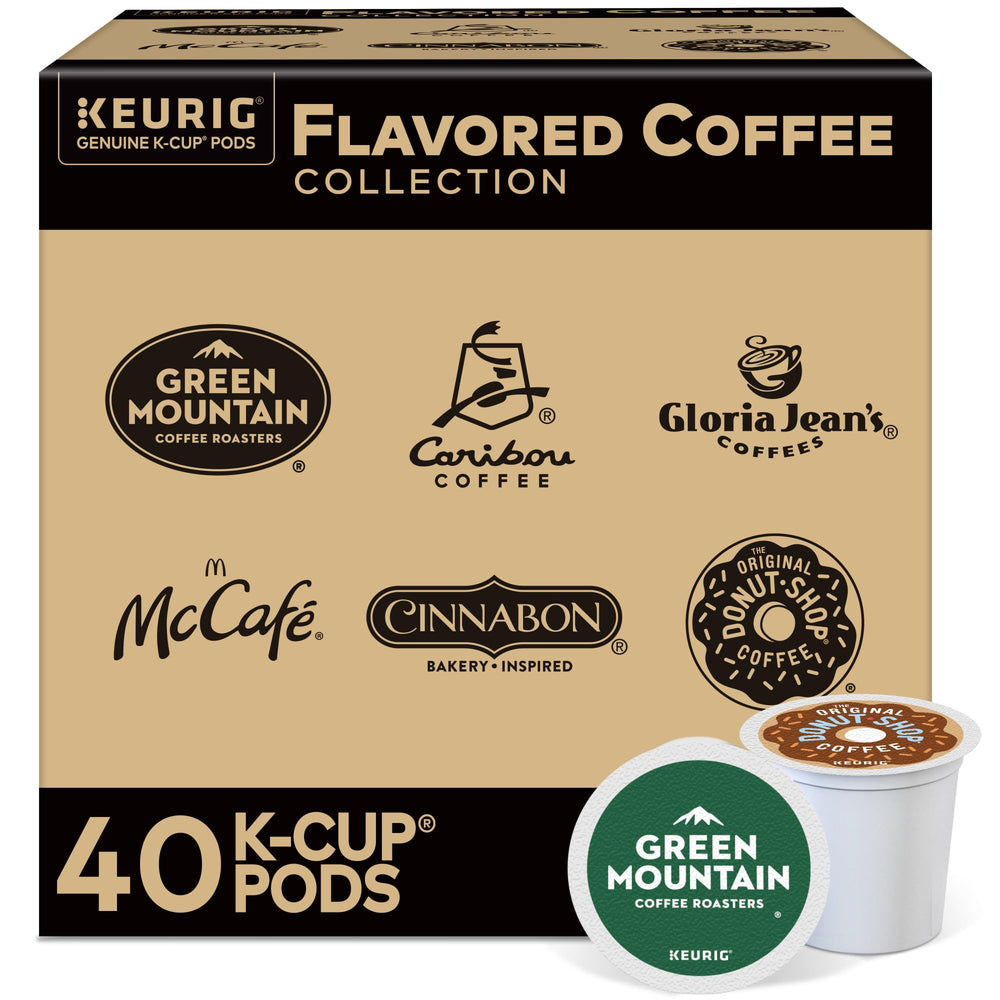 Keurig frente del paquete variedad 40ct mostrando marcas y mezcla