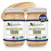 kevala frasco delante tahini 16 oz mostrando vidrio y etiqueta, calidad visible