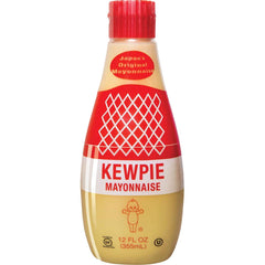 Kewpie frasco frontal mostrando etiqueta y tamaño, aporta sabor umami