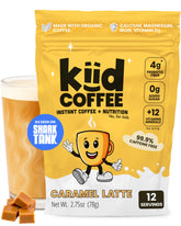 kiid envase frontal caramelo mostrando diseño y beneficios visibles