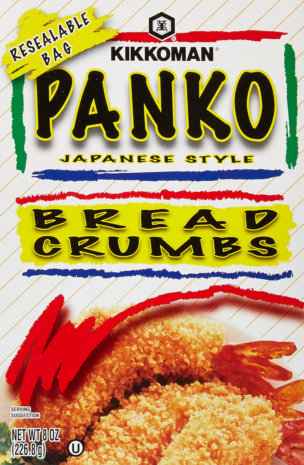 Kikkoman panko frente del empaque mostrando bolsa resellable y formato