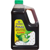 Kikkoman Ponzu Lime botella frontal mostrando tamaño y etiqueta, versátil para cocina