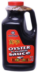 Kikkoman salsa de ostras etiqueta roja frente del envase mostrando 5 lb y conveniencia