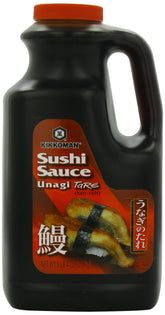Kikkoman sushi sauce vista frontal del envase con etiqueta clara y tamaño grande