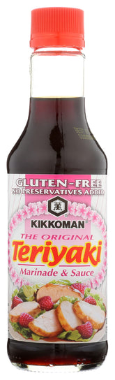 Kikkoman botella frontal 10 oz mostrando etiqueta y uso fácil