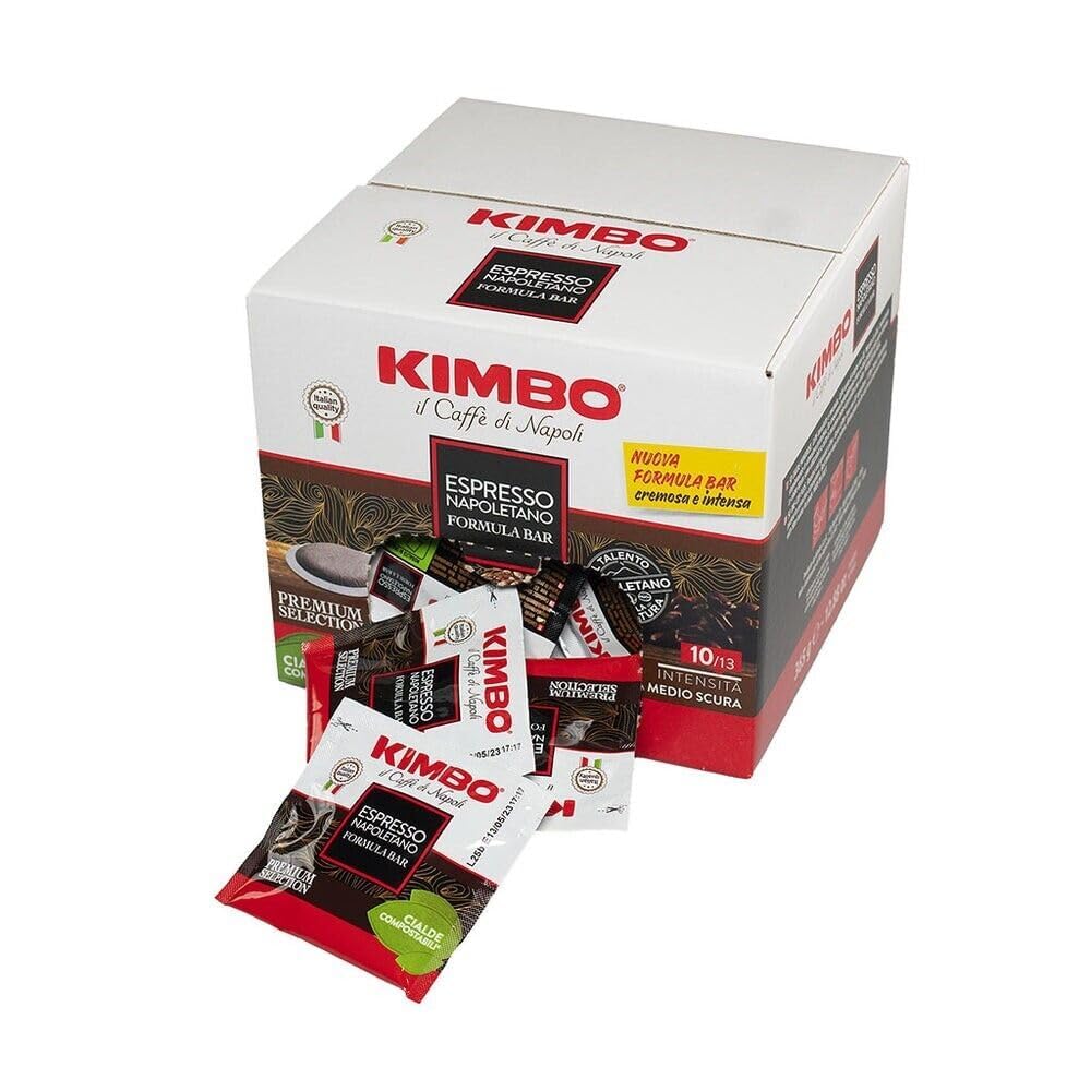 KIMBO caja frontal de 100 cápsulas mostrando diseño y sostenibilidad