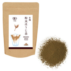 きみくら paquete frontal de hojicha orgánico mostrando sello JAS y peso