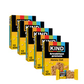 KIND empaque frontal de Breakfast Protein Bars Honey Oat mostrando información y tamaño práctico