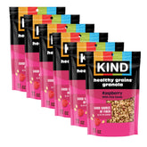 KIND empaque frontal de granola frambuesa mostrando sabor y facilidad de transporte