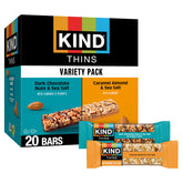 KIND Thins frente del empaque mostrando 20 barras y variedad