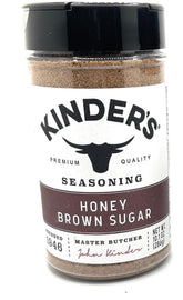 KINDER'S frasco Honey Brown Sugar al frente mostrando etiqueta y dosificador para sazonar fácilmente