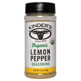 KINDER'S frente del envase del condimento lemon pepper mostrando etiquetado y tamaño