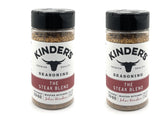 KINDER'S frasco frontal del Steak Blend mostrando etiqueta y volumen, realza sabor
