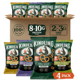 Kindling pack variado frontal mostrando cuatro bolsas, fácil identificación y conveniencia