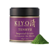 Kiyo Matcha lata frontal mostrando etiqueta y cierre, conservación óptima