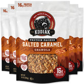 Kodiak Cakes paquete frontal que muestra sabor caramelo salado y atractivo visual