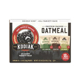 Kodiak Cakes caja frontal mostrando variedad de sabores y conveniencia