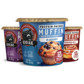 Kodiak Cakes embalaje frontal del pack de 12 muffins, práctico y variado