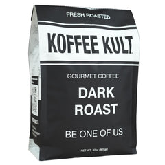 Koffee Kult frente del paquete 32oz mostrando cierre resellable y volumen