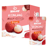 KONJOY pack frontal de 12 bolsitas lichi, ideal para snacks bajos en calorías