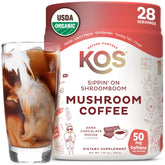 KOS envase frontal mostrando sabor mocha y beneficios orgánicos