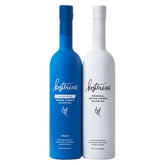 Kosterina vista frontal del set mostrando botellas opacas y diferencia de tamaño, protege sabor