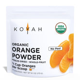 KOYAH paquete frontal de polvo de naranja orgánica mostrando tamaño y diseño del envase