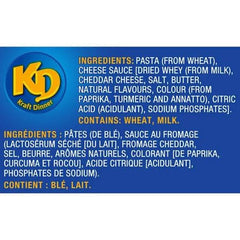 Kraft Dinner macarrón cercano que muestra la forma distintiva y textura cocida, familiaridad