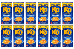 Kraft Dinner empaque frontal mostrando caja azul y sello clásico, conveniencia instantánea