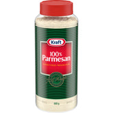 Kraft parmesano rallado frente del envase mostrando tamaño y conveniencia