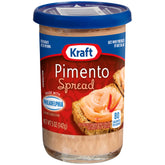 Kraft frasco de Pimento Spread frontal mostrando etiqueta y tamaño 5 oz, facilita reconocimiento