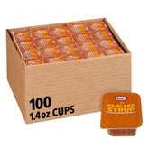 Kraft vaso individual 1.4 oz mostrando frente y tapa, práctico para servicio