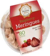 Krunchy Melts paquete frontal transparente que muestra galletas de frambuesa, atractivo visual y conveniencia