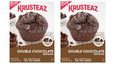 Krusteaz empaque frontal doble chocolate mostrando la marca y beneficio de sabor intenso