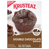 Krusteaz empaque frontal Double Chocolate mostrando la marca y beneficio sabor intenso