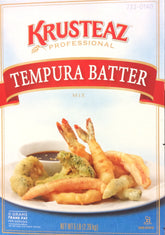 Krusteaz paquete tempura 5 lb mostrando etiqueta y beneficios sin MSG