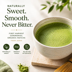 Kyoto Dew Matcha polvo fino en primer plano con color verde vibrante