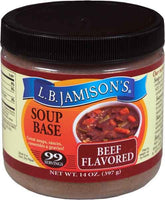 L.B. Jamison's tarro frontal con etiqueta visible y beneficio de sabor casero