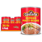La Costeña frijoles refritos frente del envase mostrando etiqueta y tamaño