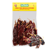 La Fiesta paquete frontal 16 oz mostrando chiles secos y etiqueta clara